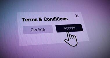 depicting a computer dialogue box with a terms and conditions concept. photo