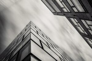 The windows of a modern building for offices. Business buildings architecture. Black and white. photo