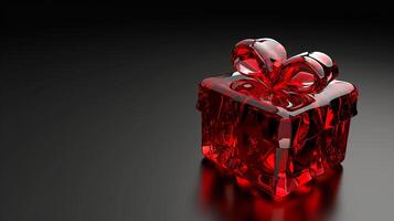 AI generated 3D gemstone Gift Box Heart, Ribbon, Empty Space, Top View, black background Ai generated photo