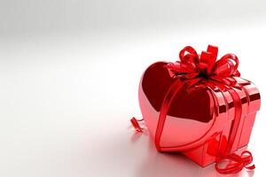 AI generated Valentine's Surprise 3D Red Heart Gift Box, Ribbon, Top View, Empty Space, Ai generated photo