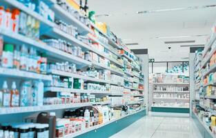 Defocused blurred image of inside pharmacy store for abstract background. photo