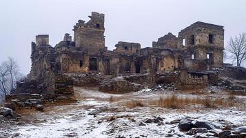 AI generated Photo of dilapidated, ancient building with remnants of grandeur. The structure is made of stone and has multiple levels Ai Generated