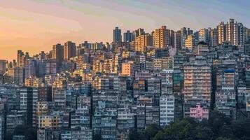 AI generated image shows densely populated hillside covered in buildings,The larger buildings stand prominently amidst smaller structures Ai Generated photo