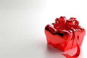 AI generated Red Elegance from Above 3D Top View Gift Box with Ribbon, Empty Space, Ai generated photo