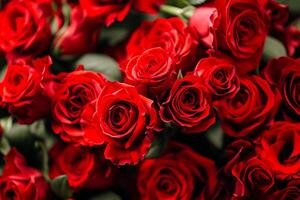 ai generado de cerca de rosas floreciente romántico amor San Valentín antecedentes ai generado foto