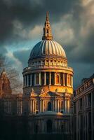 AI generated The cathedral is illuminated by sunlight, architectural details. large iconic dome that is synonymous with the structure Ai Generated photo