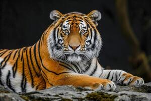 ai generado Tigre con ricamente detallado pelo, exhibiendo el intrincado modelo de rayas ai generado foto