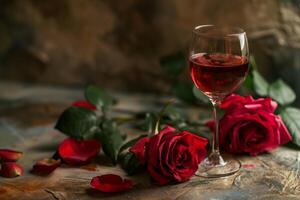 AI generated Valentine's Day Wine and Rose Background photo