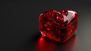 AI generated 3D gemstone Gift Box Heart, Ribbon, Empty Space, Top View, black background Ai generated photo