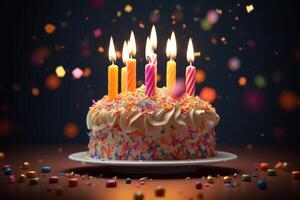 AI generated Colorful candle birthday cake photo