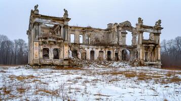 AI generated Photo of dilapidated, ancient building with remnants of grandeur. The structure is made of stone and has multiple levels Ai Generated