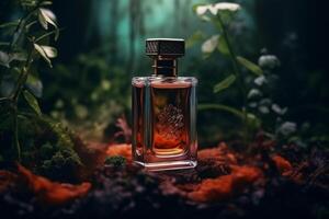 AI generated Dark mood concept perfume launched in Bekasi, Indonesia. photo