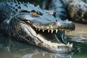 AI generated Crocodile Farmin Sunbathing Teeth and Cultivation photo