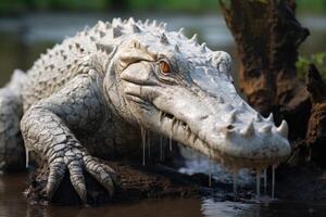 ai generado leucístico cocodrilo desde Sundarban, mas grande halófilo delta. foto