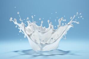 AI generated Milk drop creates crownshaped wave and splash representing fresh and healthy breakfast. photo