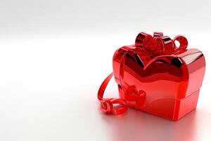 ai generado 3d regalo caja corazón con cinta, parte superior vista, vacío espacio, elegancia, aislado antecedentes ai generado foto