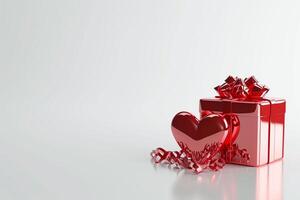 ai generado 3d regalo caja corazón con cinta, parte superior vista, vacío espacio, elegancia, aislado antecedentes ai generado foto