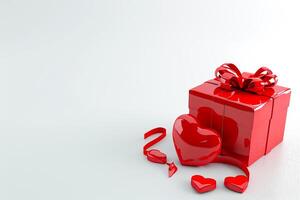 AI generated Red Elegance from Above 3D Top View Gift Box with Ribbon, Empty Space, Ai generated photo