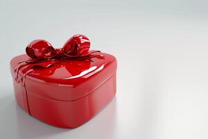 ai generado rojo elegancia desde encima 3d parte superior ver regalo caja con cinta, vacío espacio, ai generado foto