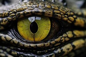 AI generated Closeup of alligator and crocodile eyes. photo