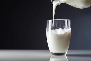 Fresh milk being poured into a glass. photo