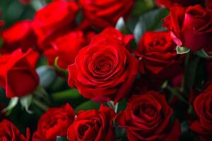 AI generated Beautiful red rose petals top view, Full Frame of Roses Bouquet Ai Generated photo