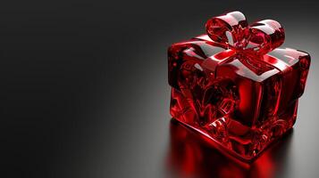 AI generated 3D gemstone Gift Box Heart, Ribbon, Empty Space, Top View, black background Ai generated photo