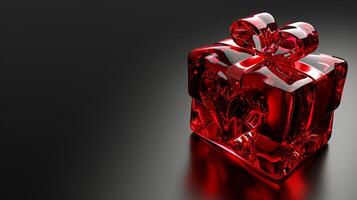 AI generated 3D gemstone Gift Box Heart, Ribbon, Empty Space, Top View, black background Ai generated photo