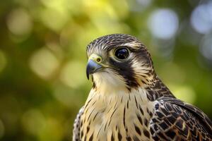 AI generated The falcon has brown feathers with white streaks creating an intricate pattern Ai generated photo