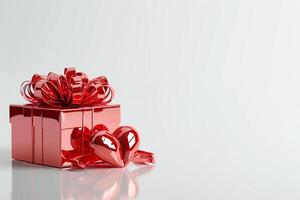 AI generated Red Elegance from Above 3D Top View Gift Box with Ribbon, Empty Space, Ai generated photo