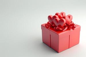 ai generado rojo elegancia desde encima 3d parte superior ver regalo caja con cinta, vacío espacio, ai generado foto