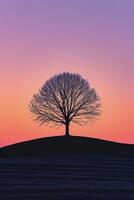 AI generated lone tree silhouetted against a gradient sunset sky Ai generated photo