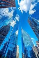 AI generated Photo of towering skyscrapers, capturing the surrounding buildings and sky Ai Generated