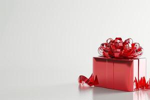 AI generated Red Elegance from Above 3D Top View Gift Box with Ribbon, Empty Space, Ai generated photo