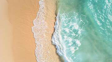 ai generado sereno imagen capturas playa y océano, exhibiendo el reunión punto de tierra y mar ai generado foto