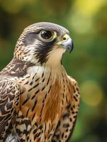 AI generated The falcon has brown feathers with white streaks creating an intricate pattern Ai generated photo