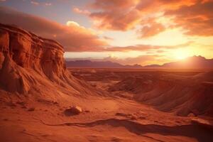 ai generado atacama Desierto dramático volcánico paisaje a puesta de sol Chile sur America foto