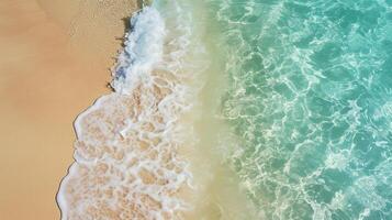 ai generado sereno imagen capturas playa y océano, exhibiendo el reunión punto de tierra y mar ai generado foto