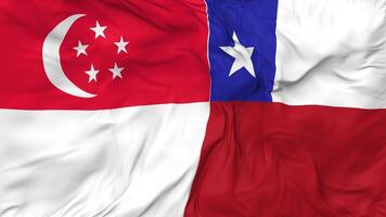 Singapore and Chile Flags Together Seamless Looping Background, Looped Bump Texture Cloth Waving Slow Motion, 3D Rendering video