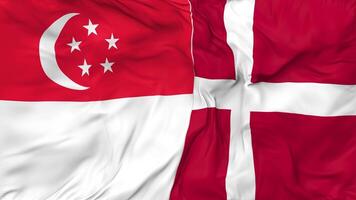 Singapore and Denmark Flags Together Seamless Looping Background, Looped Bump Texture Cloth Waving Slow Motion, 3D Rendering video