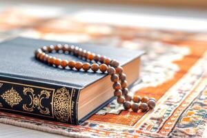 AI generated Quran and rosary beads symbolize Ramadan photo