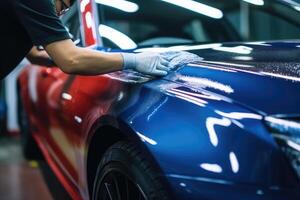 AI generated Ceramic coating protects car body from scratches during detailing. photo