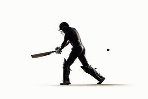 AI generated Silhouette of cricket player batting on white background. photo