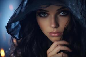 Enchanting, mysterious beauty with captivating allure photo