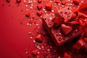 AI generated Valentine's Day paper art concept banner with gift box and hearts photo