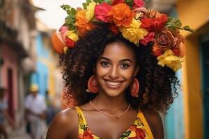 ai generado cubano canasteras exhibiendo afrocaribeño cultura en la la Habana foto