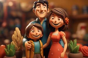 AI generated Family of three smiling icons clay artwork photo