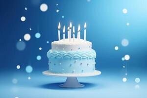 AI generated White birthday cake on blue background photo