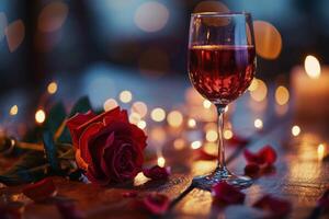 ai generado San Valentín día vino y Rosa antecedentes foto