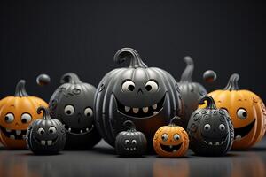 AI generated Halloween Background with Grey and Black Pumpkins and Cute Ghosts photo